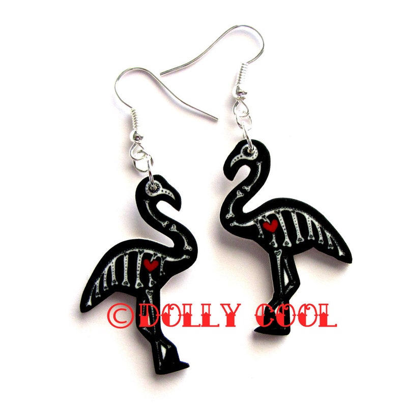 Sugar Skull Day of the Dead Flamingo Earrings by Dolly Cool image 1