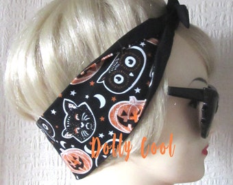 Halloween Hair Tie by Dolly Cool - Owl - Cat - Pumpkin Fabric with Moon and Stars