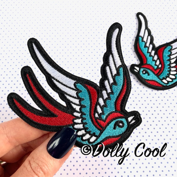 Swallow patches - Tattoo Style - patch set of 2 - Sparrows - iron on - Exclusive design by Dolly Cool