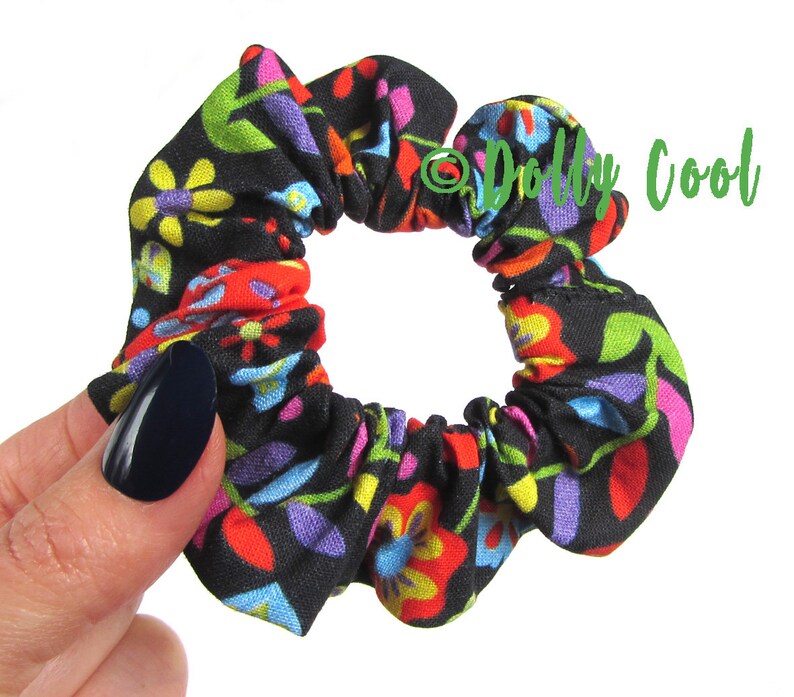 by Dolly Cool Self Designed Fabric Mexican Folk Art Print Hair Scrunchie Dia De Los Muertos Day of The Dead Sugar Skull