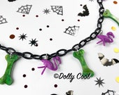 Purple Flamingo and Bone Necklace - 40s 50s inspired - by Dolly Cool - Palm Springs - Mid Century Modern - Halloween - Creepy Cute