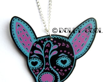 Chihuahua Necklace Sugar Skull Style by Dolly Cool Dog Day of the Dead