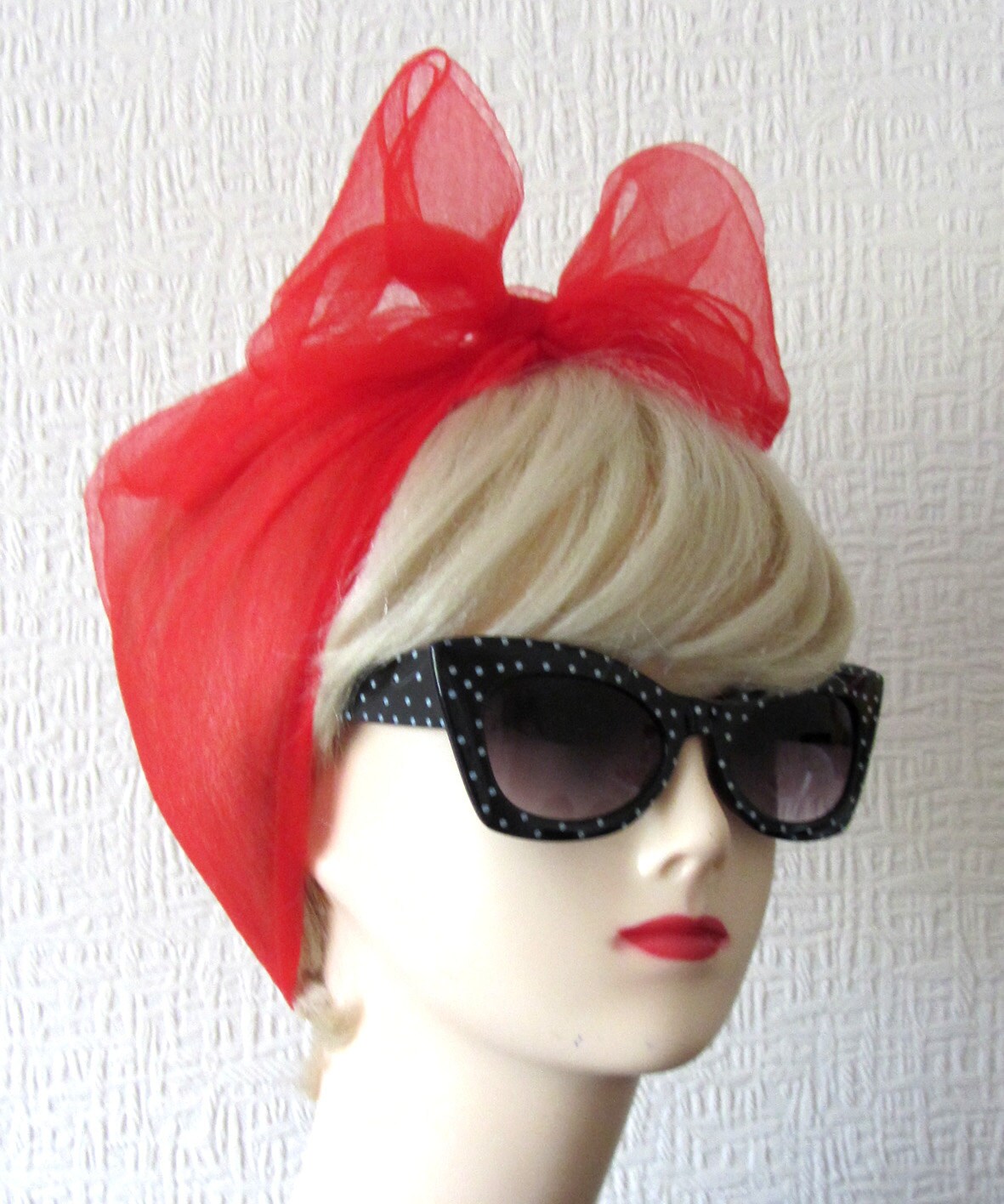 Red Chiffon Scarf Vintage Nylon very Rockabilly, Pin Up. Deadstock 50…