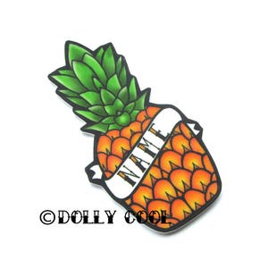 Pineapple Brooch Custom Personalized Name - Your choice of word - Hand Made by Dolly Cool Rockabilly 50s Pin Badge Tiki Tropical