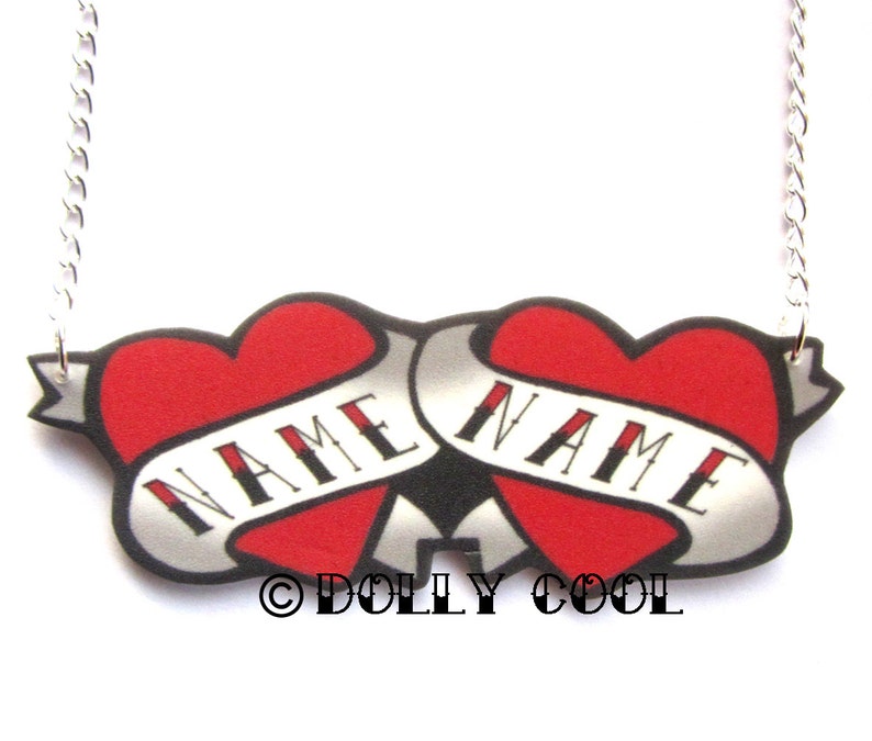Heart Necklace Tattoo Necklace Custom Personalized DOUBLE Name - Etsy