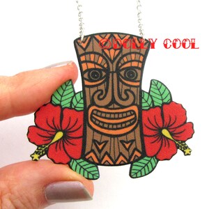 Tiki necklace with hibiscus flowers Rockabilly by Dolly Cool image 2