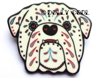 English Bulldog Brooch Day of The Dead Sugar Skull Pin Style by Dolly Cool