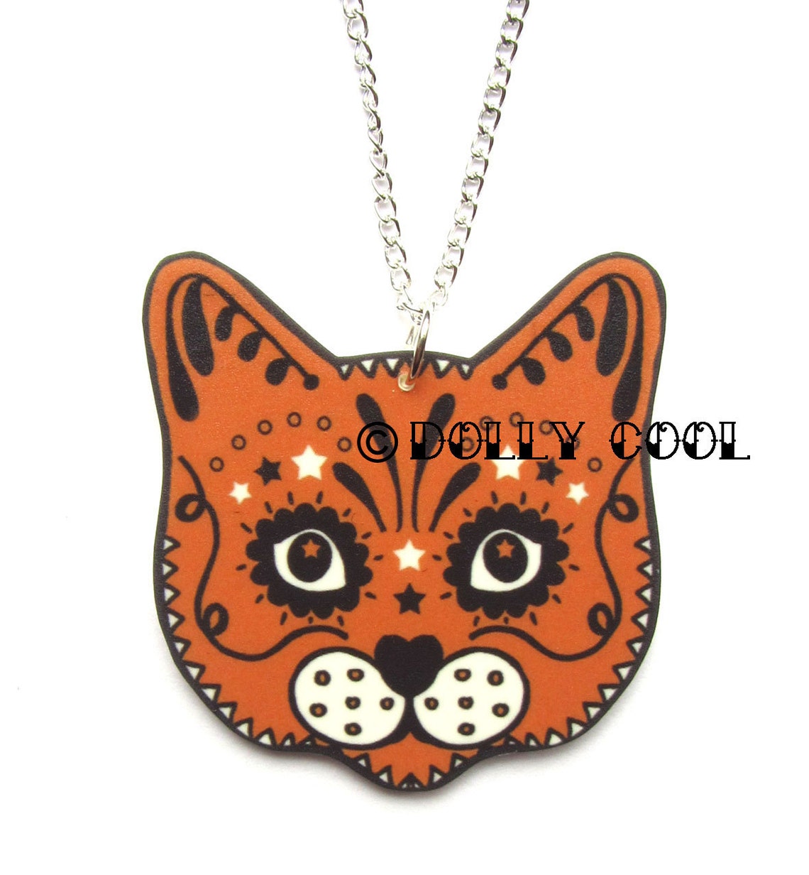 Ginger Cat Necklace Sugar Skull Style by Dolly Cool Kitty Day Etsy