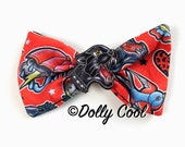 Old School Tattoo Fabric Hair bow in Red with Panther illustrated charm -  exclusively by Dolly Cool - Rockabilly - Oversized