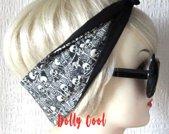 Skeleton Hair Tie Skull and Bones Print Fabric Scarf Wrap Band by Dolly Cool - Anatomical - Horror - Goth