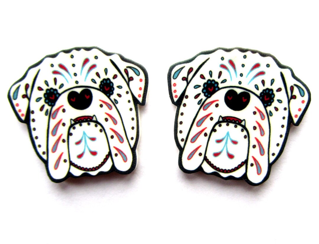 English Bulldog Earrings Sugar Skull Style in White by Dolly Etsy