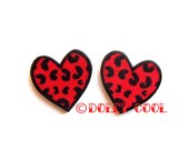 Heart Earrings in Red Leopard Print by Dolly Cool Rockabilly Rock and Roll