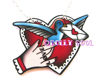 Swallow Sweetheart Necklace by Dolly Cool 40s 50s Reproduction Vintage Style Novelty WW2
