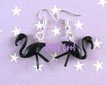 Flamingo Earrings in Black -  50s inspired - Spooky - Halloween - Creepy Cute - by Dolly Cool