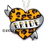 Heart Necklace Wedding Tattoo style - Bride - Leopard Print Hand Made by Dolly Cool Rockabilly 50s