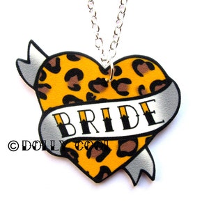 Heart Necklace Wedding Tattoo style  - Bride - Leopard Print Hand Made by Dolly Cool Rockabilly 50s