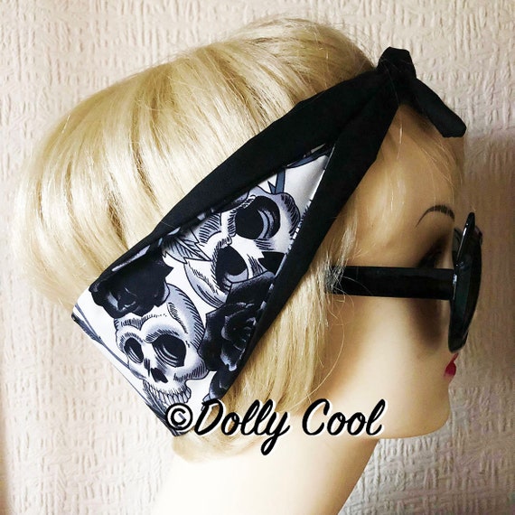 Skull Hair Tie With Rose and Vine Print Rockabilly in White - Etsy Skull Hair Tie With Rose and Vine Print Rockabilly in White - Etsy