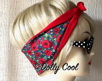 dolly bow hair tie roller derby Adult Hair Wrap Wired Hair Wrap bandana retro pin up Headband