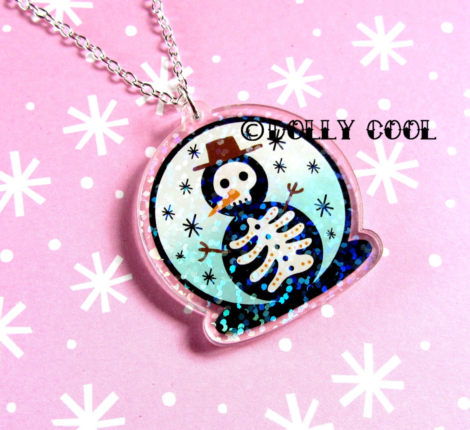 Acrylic Snow Globe Necklace With Skeleton Snowman and Sparkle Etsy
