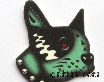 Boston Terrier Brooch Bride of Frankenstein Pin  - Bostie Original Design by Dolly Cool Zombie Horror B Movie