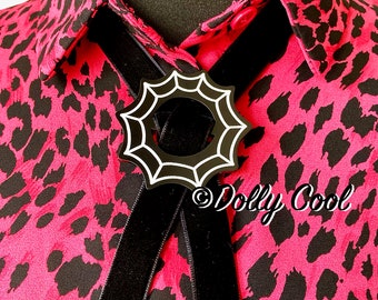 Spider Web Bolo Tie with Velvet Ribbon by Dolly Cool - Western Neck Tie - Black Velvet - Gothic Neck wear - Witchy