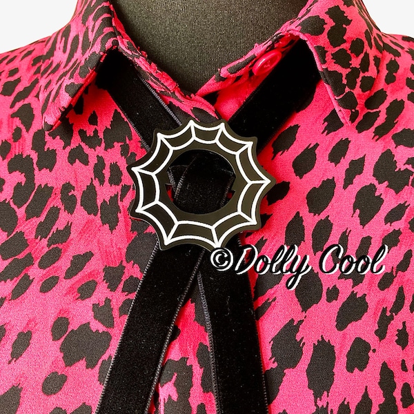 Spider Web Bolo Tie with Velvet Ribbon by Dolly Cool - Western Neck Tie - Black Velvet - Gothic Neck wear - Witchy