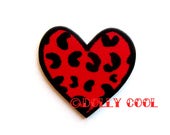 Red Leopard Print Heart Brooch Hand Made by Dolly Cool Rockabilly 50s