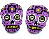 Sugar Skull Earrings Purple & Black by Dolly Cool