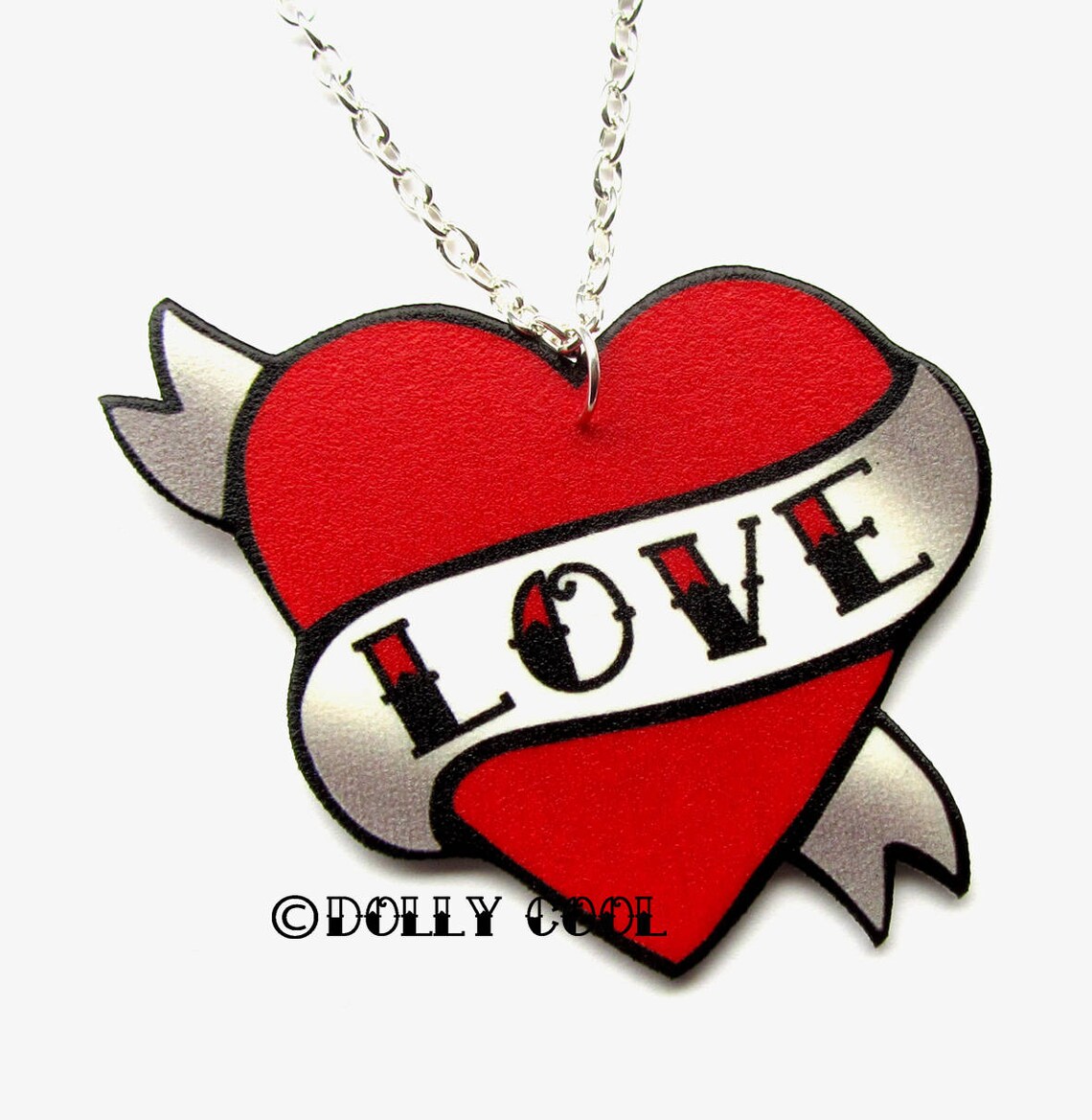 Love Heart Necklace Tattoo Style by Dolly Cool Rockabilly 50s Etsy