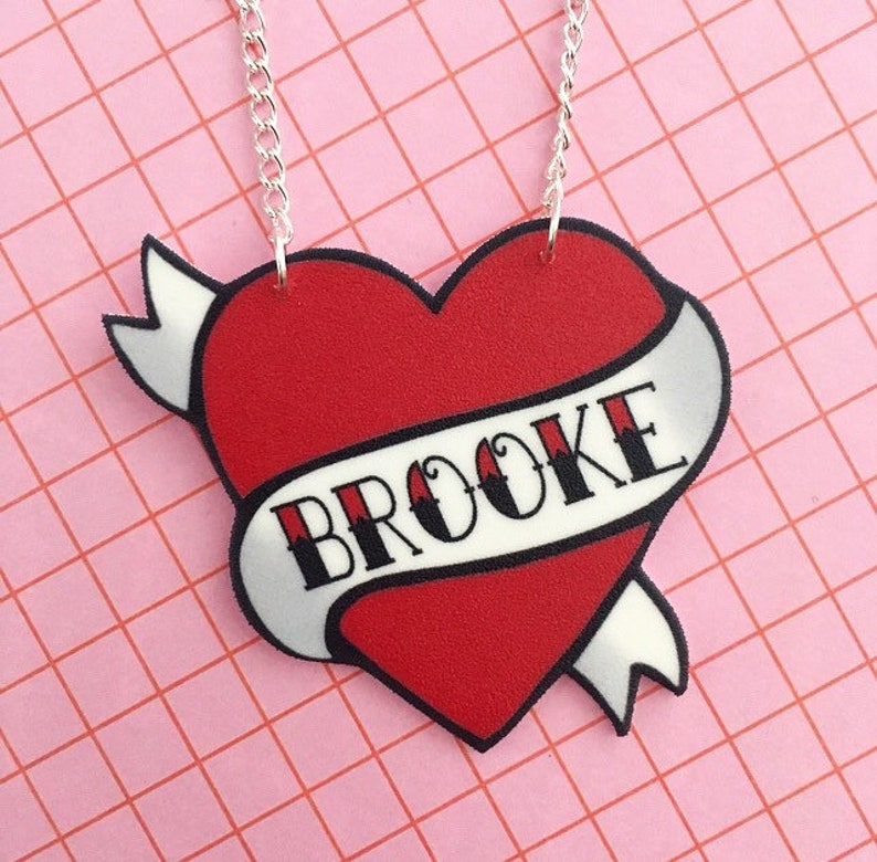 Heart Necklace Tattoo Custom Personalized Name Your Choice Etsy