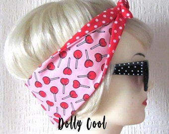 Heart Lollipop Candy Sweets Hair Tie Head Scarf by Dolly Cool - Super Cute - Kawaii - Japan - Harajuku - Rockabilly - Pin Up