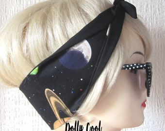 Planets Hair Tie Rockabilly Head Scarf by Dolly Cool -  Space - Astrology - Earth - Saturn - Moon