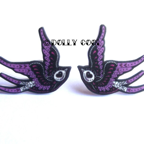 Swallow Earrings Tattoo Day of The Dead inspired by Dolly Cool Sparrow