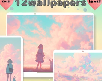 Pastel Anime Wallpaper Set – Cute Desktop & Phone Backgrounds (Digital Download)