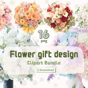 Design de presente de flores clipart, buquê, impressões, cartão-presente, digital, adesivo, imprimível, PNG, uso comercial