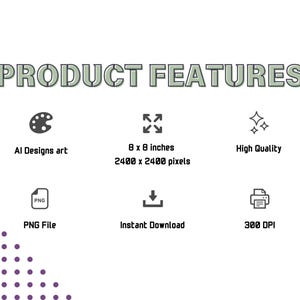 PRODUCT FEATURES
AI Designs Art
8 x 8 inches (2400 x 2400 pixels)
High quality
PNG file
Instant download
300DPI