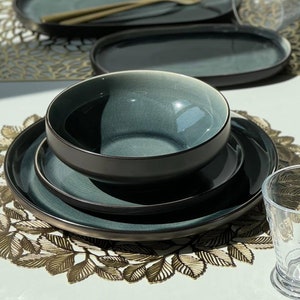 Gray Crackle Dinner Set | Handmade Ceramic Oval Plates & Deep Bowl | Modern Minimalist Tableware | Geschirrset Grau | Restaurant Plate Set