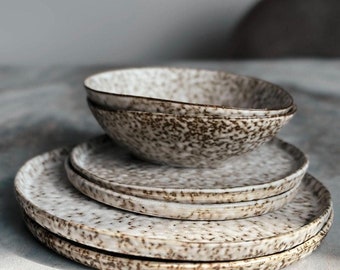 Normandy Ceramic Dinnerware Set: Stoneware Plates and Bowls for - Main Image