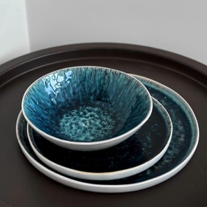 Blue ceramic plates | Dinnerware set | Serveware | Cereal Bowl | Pasta Bowl | Dining and Serveware | Christmas dishes | deep plate | teller
