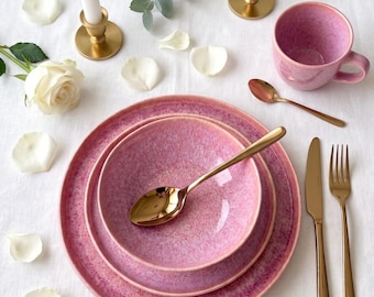 Pink Wedding Dinnerware Set | Handmade Ceramic Plates for Wedding Table | Romantic Tableware | Service de Table Rose | Event Dish Set