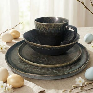 Dinner Set | Pottery Set | Dinnerware Set | Tableware Setting | Plates and Bowl and Cup | Set of 4 Items | Restaurant Tableware | Wholesale