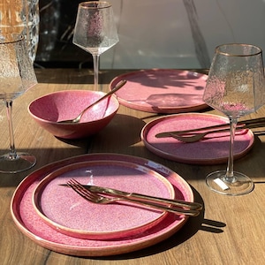 Dinner set | Pink Ceramic Dinnerware Set – Handmade Plate, Bowl | Restaurant-Grade Tableware | Bulk Sets & Wholesale Discounts | Plate Set