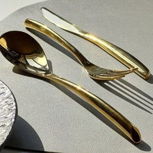 Golden Stainless Steel Cutlery Set: Minimalist Table Knives, Spoons, Forks