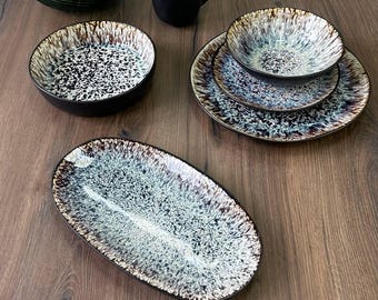 Rustic Dinnerware Set | Handmade Plates & Bowls for Home, Café, Wholesale Available | 5 items in a set | Dinner set plates