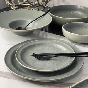 Rustic Gray Textured Ceramic Dinnerware Set 7-Piece | Handmade Plates & Bowls for Home, Café, Wholesale Available