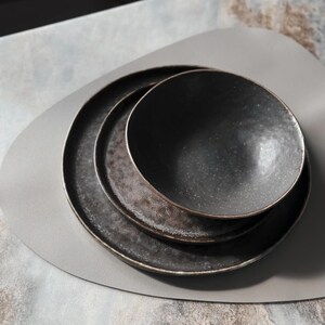 Gray Ceramic Dinnerware Set Handmade | Dark Stoneware Plates & Cup ...