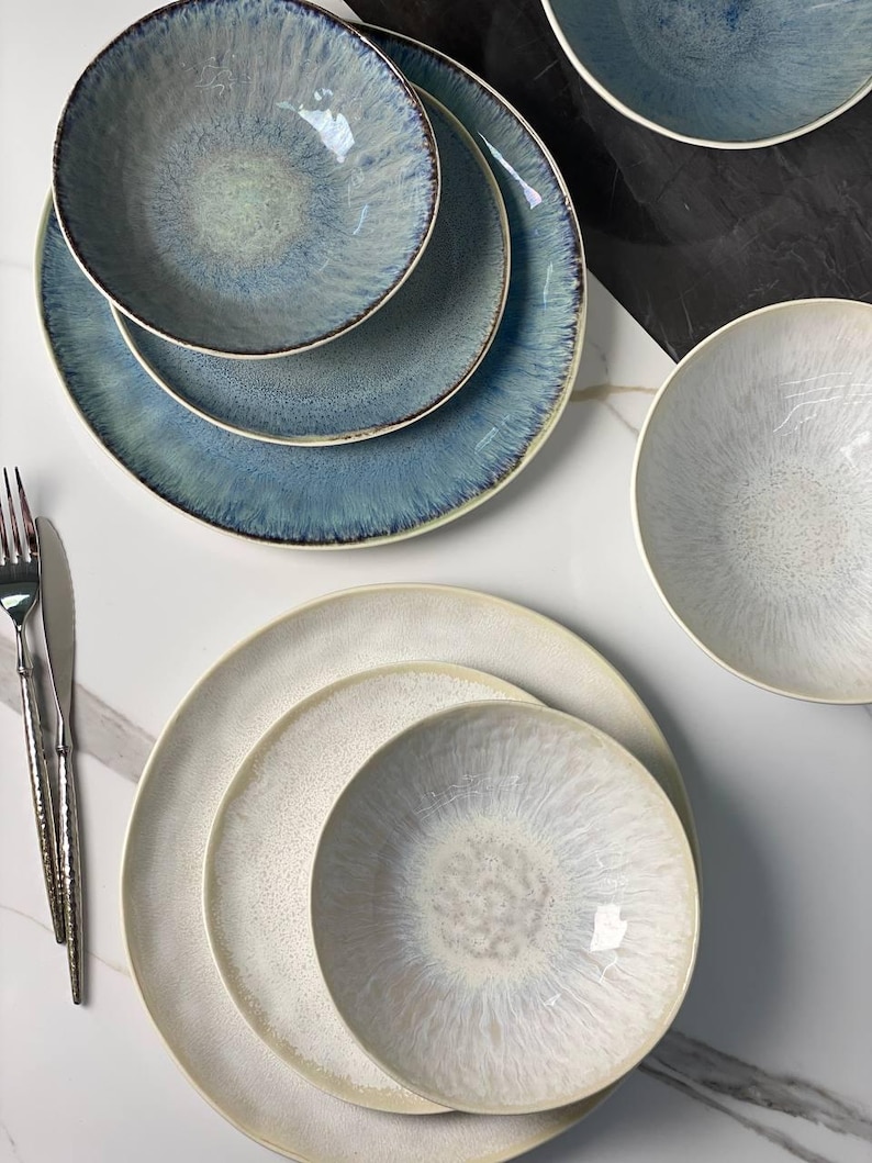 Handmade Ceramic Dinnerware Set | 4-piece Stoneware Plates & Bowls ...