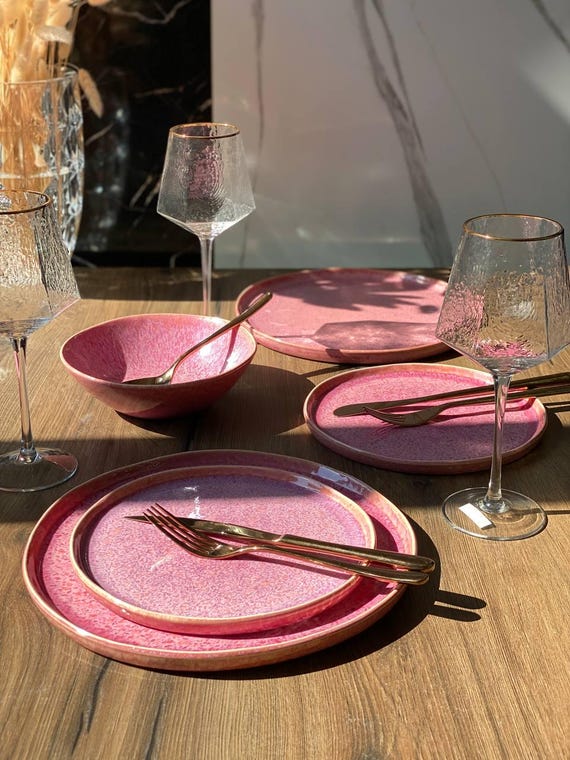 Rosa Restaurantgeschirr | Handgemachte Keramik Teller für Café & Gastronomie | Großverkauf Geschirr | Keramik Geschirr | Rosa Teller