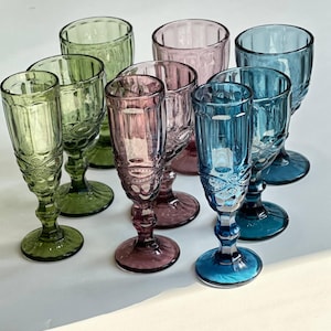 Vintage flutes, wedding flutes, champagne glasses, wine glasses, wine glass, champagne glasses, glassware set, textured hand blown glass