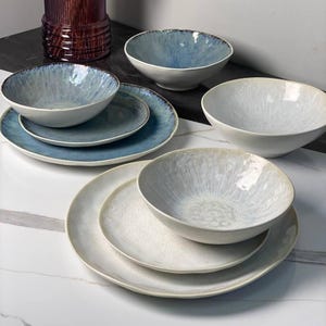 Handmade Ceramic Dinnerware Set | 4-Piece Stoneware Plates & Bowls | Rustic Pottery Dish Set | Custom Colors | Bulk Order, Dinnerware set